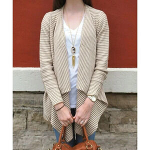 Merona Target Yellow & White Stripe Cascading Open Cardigan Size Large Acrylic